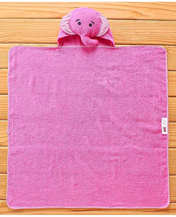 Babyhug Hooded Towel With Elephant Embroidery - Pink