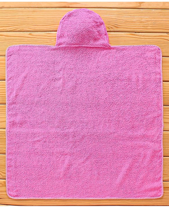 Babyhug Hooded Towel With Elephant Embroidery - Pink