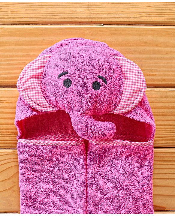 Babyhug Hooded Towel With Elephant Embroidery - Pink