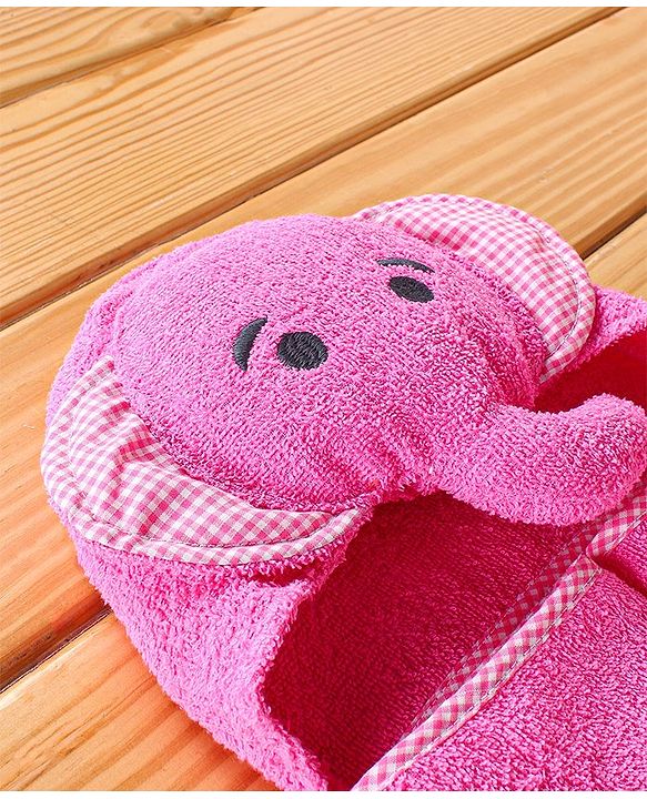 Babyhug Hooded Towel With Elephant Embroidery - Pink