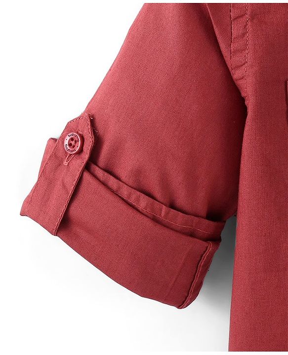Babyhug 100% Cotton Woven Full Sleeves Solid Shirt - Red