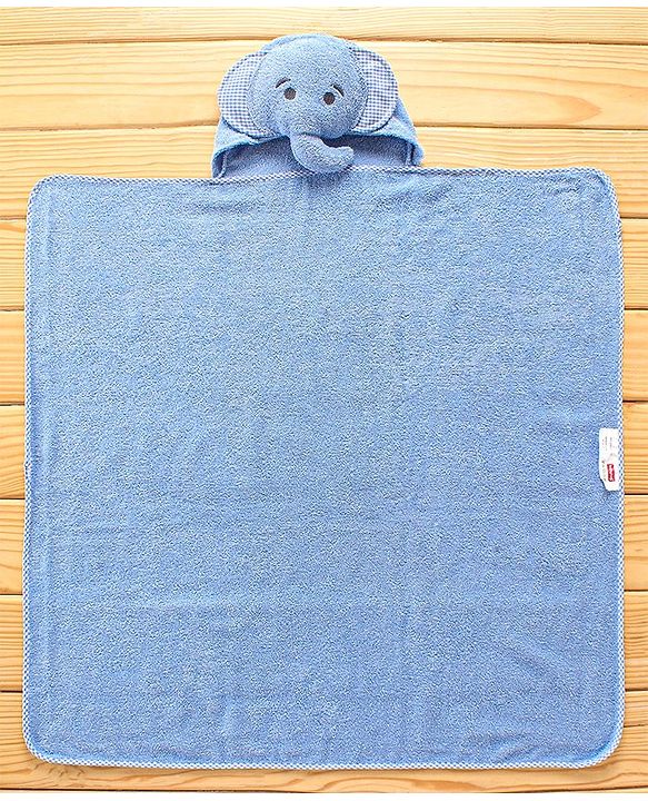 Babyhug Hooded Towel With Elephant Embroidery - Blue