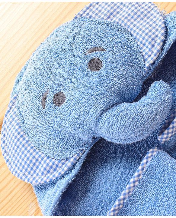 Babyhug Hooded Towel With Elephant Embroidery - Blue