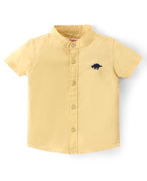 Babyhug 100% Cotton Woven Half Sleeves Shirt Solid  Dino Embroidered - Yellow