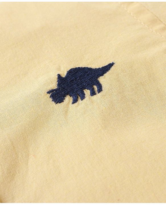 Babyhug 100% Cotton Woven Half Sleeves Shirt Solid  Dino Embroidered - Yellow