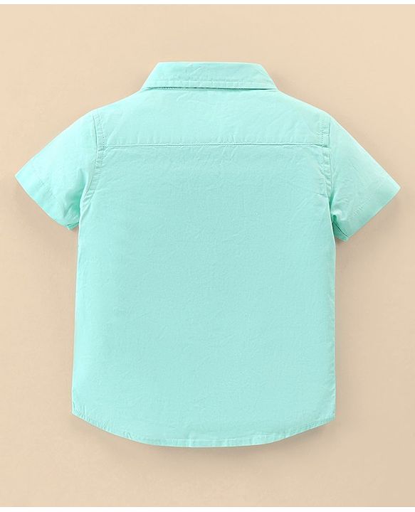 Babyhug Cotton Woven Half Sleeves Regular Collar Shirt Fox Pocket Print- Blue