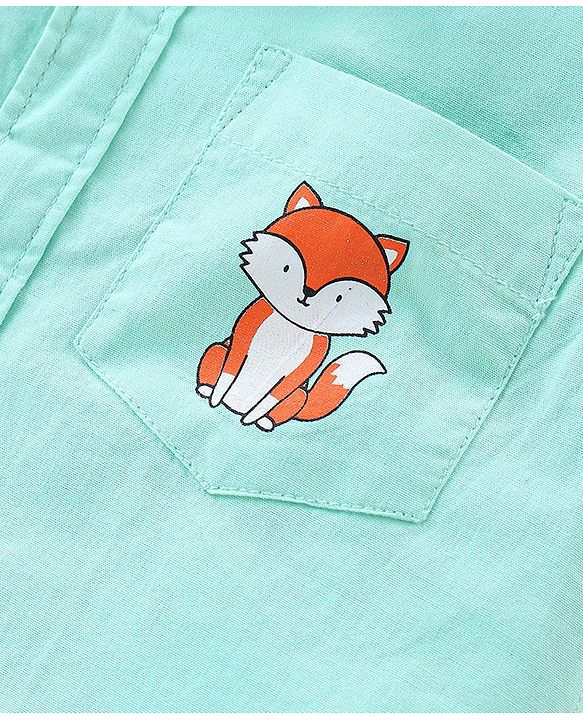 Babyhug Cotton Woven Half Sleeves Regular Collar Shirt Fox Pocket Print- Blue