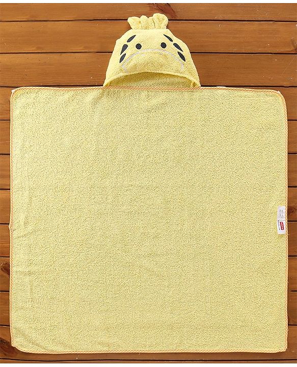 Babyhug Hooded Cotton Woven Towel with Giraffe Embroidery- Yellow