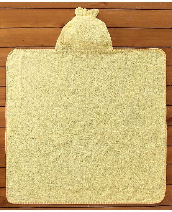 Babyhug Hooded Cotton Woven Towel with Giraffe Embroidery- Yellow