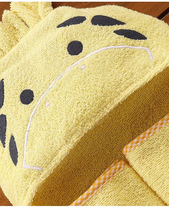 Babyhug Hooded Cotton Woven Towel with Giraffe Embroidery- Yellow