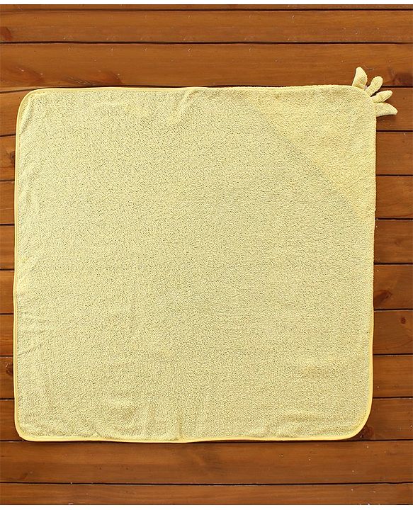 Babyhug Hooded Cotton Woven Towel with Giraffe Embroidery- Yellow
