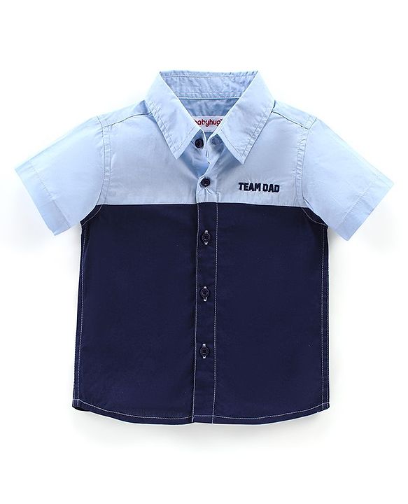Babyhug 100% Cotton Half Sleeves Regular Collar Cut & Sew Solid Shirt - Navy Blue