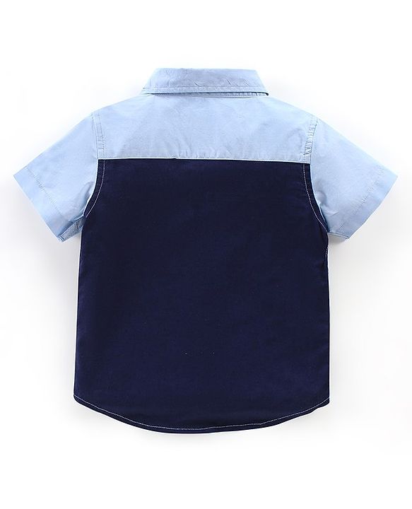 Babyhug 100% Cotton Half Sleeves Regular Collar Cut & Sew Solid Shirt - Navy Blue