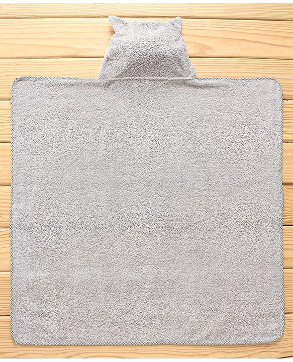 Babyhug Hooded Towel With Bear Embroidery - Grey