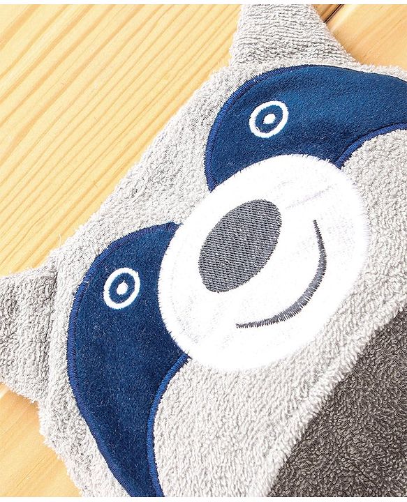 Babyhug Hooded Towel With Bear Embroidery - Grey