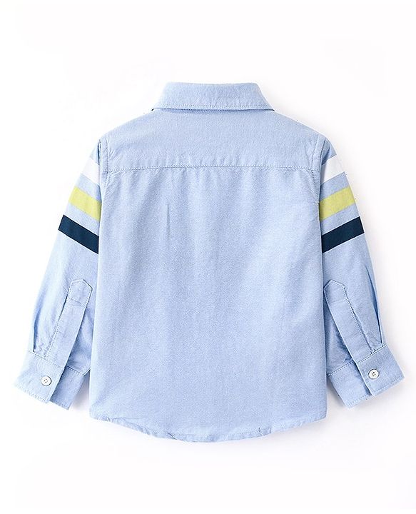 Babyhug Cotton Woven Full Sleeves Striped Shirt Sports Print - Blue