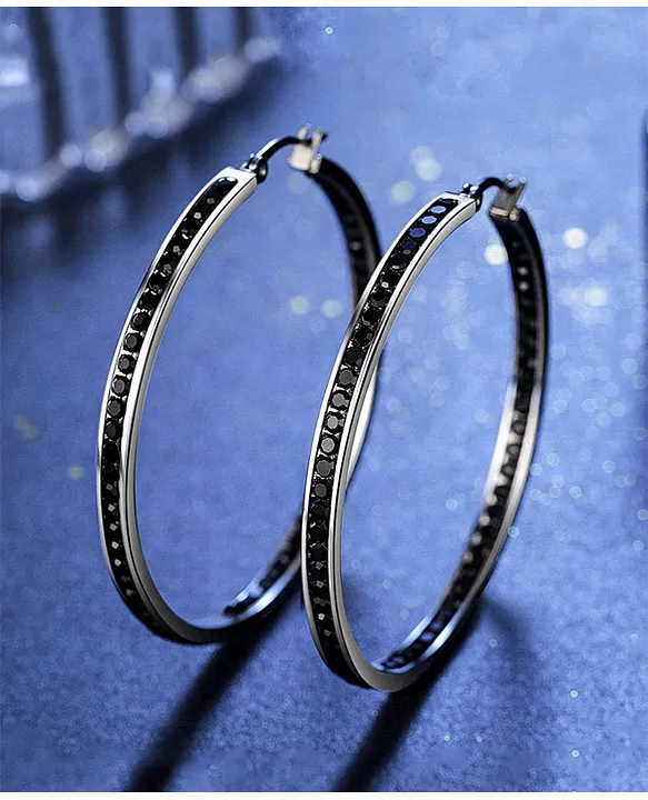 Earrings Man Woman Circle Double Stainless Steel Hoop Women's Silver Black  | eBay