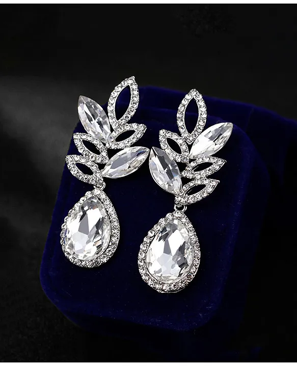 Yellow Chimes Crystal Earrings Silver Plated White Crystal Leafy Drop  Earrings Silver Online in India, Buy at Best Price from Firstcry.com -  13772894