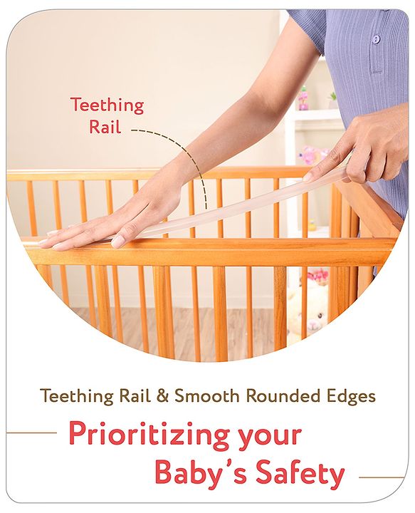 Babyhug Malmo Wooden Cot with 3 Level Height Adjustment & Plug and Play Assembly  Natural| Solid Pinewood