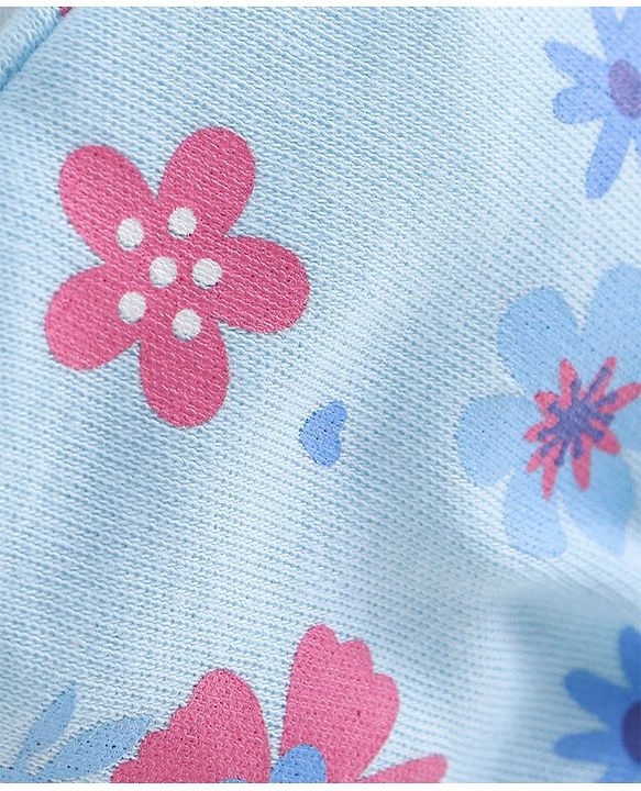 Babyhug 100% Cotton Knit Mittens & Booties Floral Print - Blue