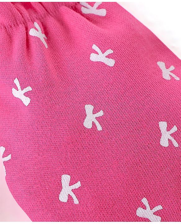 Babyhug 100% Cotton Knit Bow Print Mittens & Booties - Pink