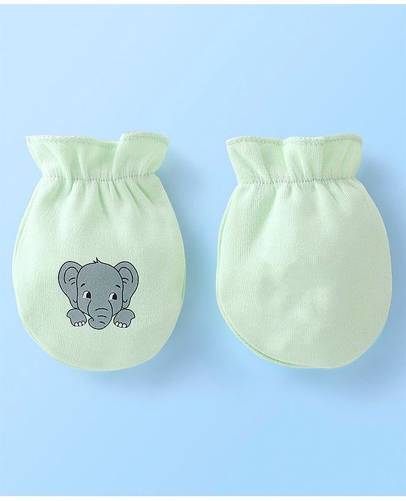 Babyhug 100% Cotton Knit Mittens Set Pack of 3 Striped & Elephant Print - Blue & White