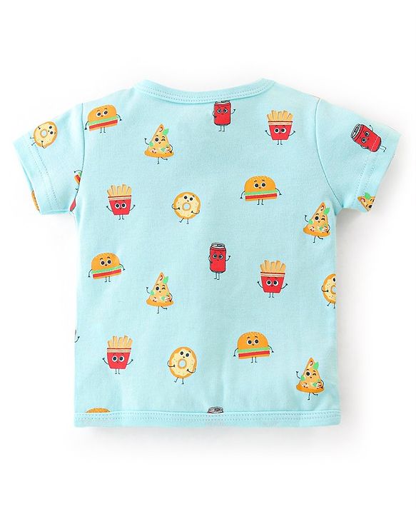 Babyhug 100% Cotton Half Sleeves Vests Stripes & Fries Print Pack of 3- Grey Blue & Yellow