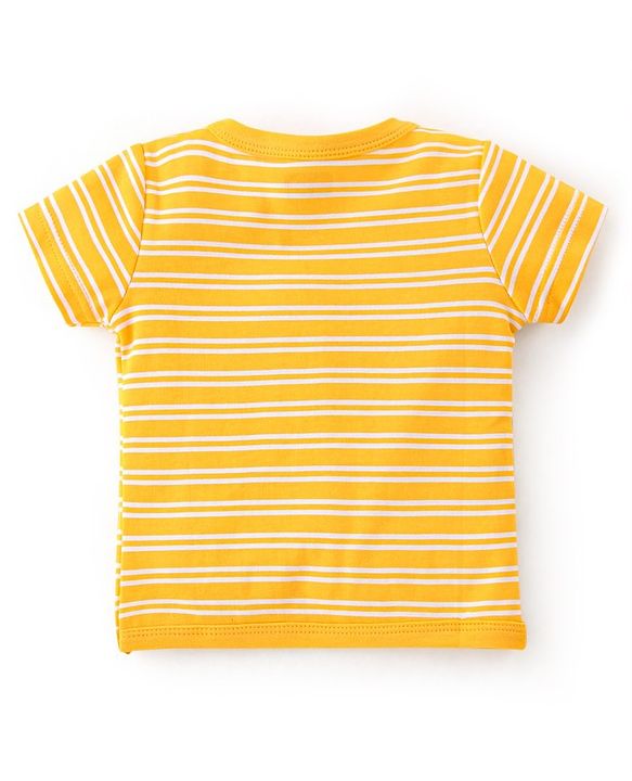Babyhug 100% Cotton Half Sleeves Vests Stripes & Fries Print Pack of 3- Grey Blue & Yellow