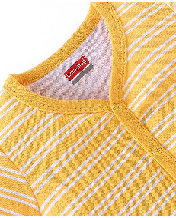 Babyhug 100% Cotton Half Sleeves Vests Stripes & Fries Print Pack of 3- Grey Blue & Yellow