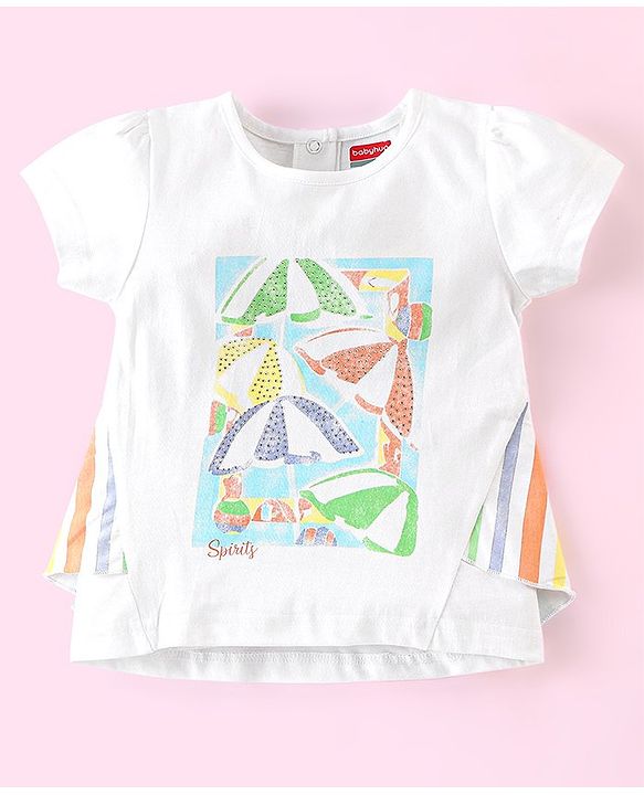 Babyhug 100% Cotton Knit Half Sleeves Top and Shorts Set Umbrella Print - White & Blue