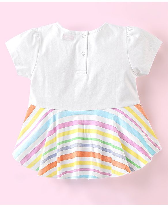 Babyhug 100% Cotton Knit Half Sleeves Top and Shorts Set Umbrella Print - White & Blue