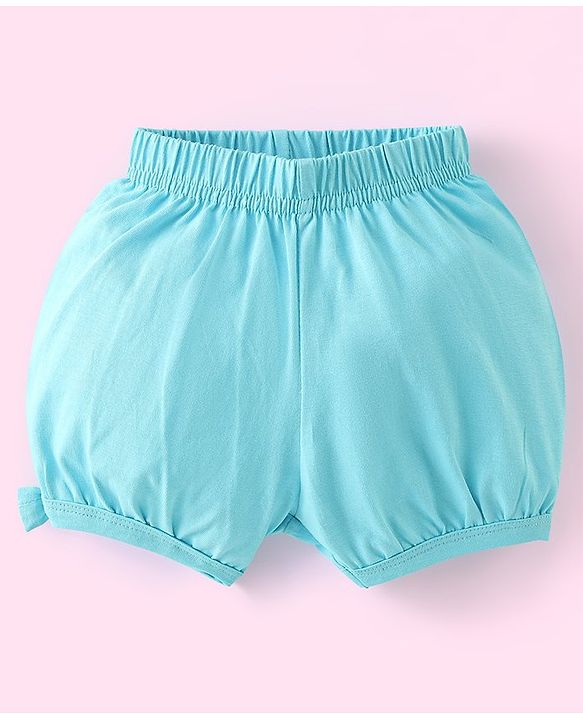 Babyhug 100% Cotton Knit Half Sleeves Top and Shorts Set Umbrella Print - White & Blue