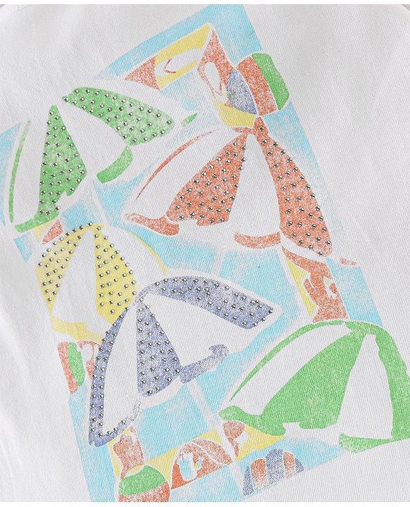 Babyhug 100% Cotton Knit Half Sleeves Top and Shorts Set Umbrella Print - White & Blue
