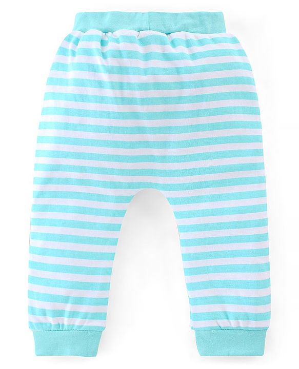 Babyhug Cotton Full Length Diaper Pants Stripes & Bear Print Pack of 3 - Orange Blue & Green