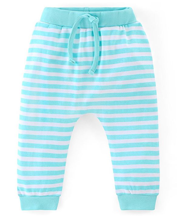Babyhug Cotton Full Length Diaper Pants Stripes & Bear Print Pack of 3 - Orange Blue & Green