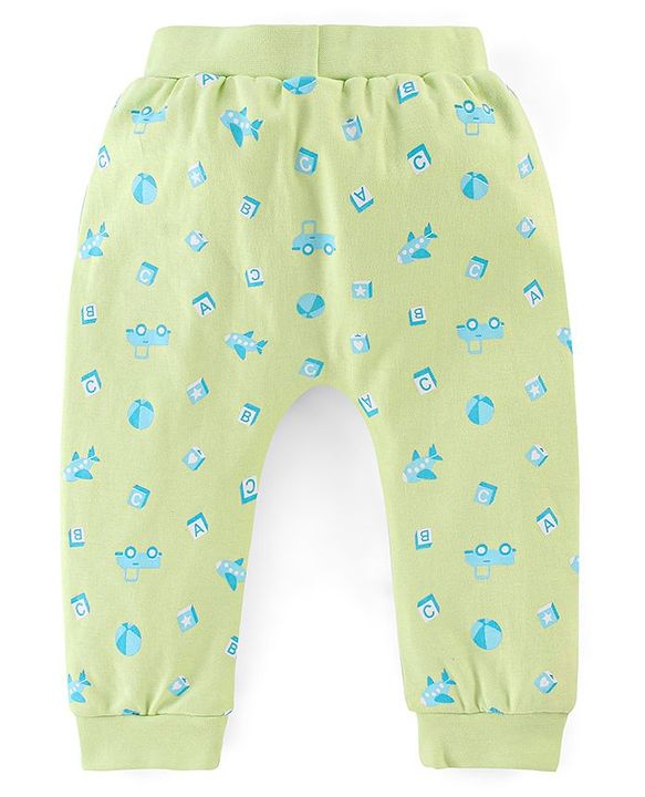 Babyhug Cotton Full Length Diaper Pants Stripes & Bear Print Pack of 3 - Orange Blue & Green