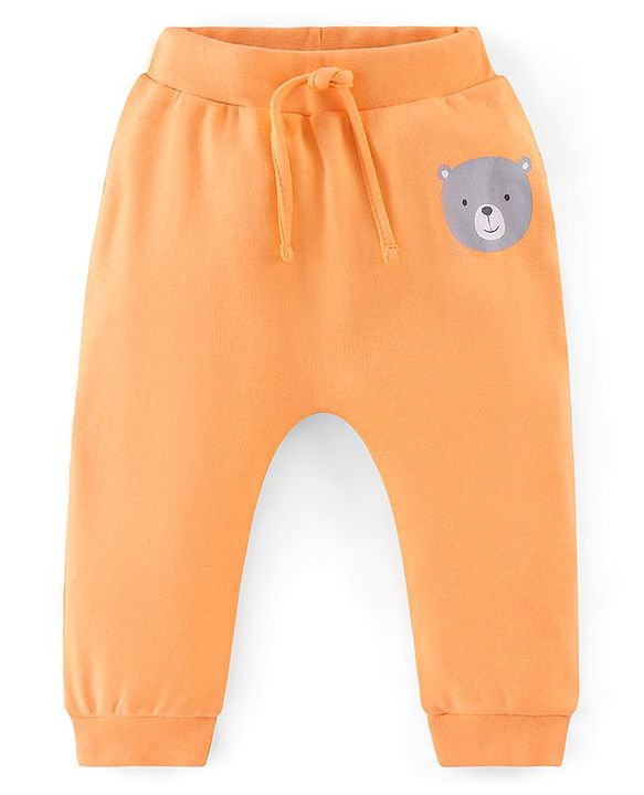 Babyhug Cotton Full Length Diaper Pants Stripes & Bear Print Pack of 3 - Orange Blue & Green
