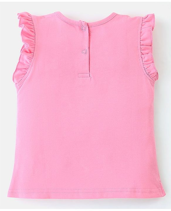 Babyhug 100% Cotton Single Jersey Knit Frill Sleeves Top & Shorts Set Floral Print - Pink & White