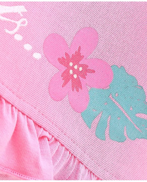 Babyhug 100% Cotton Single Jersey Knit Frill Sleeves Top & Shorts Set Floral Print - Pink & White