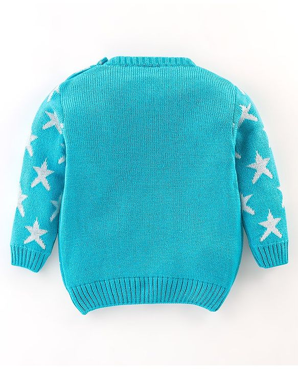 Babyhug Knit Full Sleeves Star Print Baby Sweater Sets - Blue