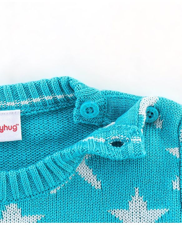 Babyhug Knit Full Sleeves Star Print Baby Sweater Sets - Blue