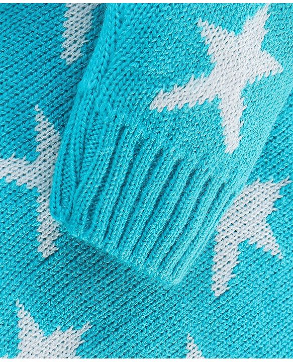 Babyhug Knit Full Sleeves Star Print Baby Sweater Sets - Blue