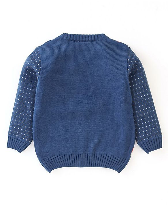 Babyhug Knit Full Sleeves Sweater Set With Fox Design - Navy Blue