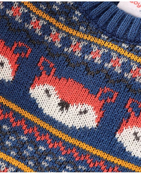 Babyhug Knit Full Sleeves Sweater Set With Fox Design - Navy Blue