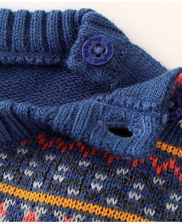 Babyhug Knit Full Sleeves Sweater Set With Fox Design - Navy Blue