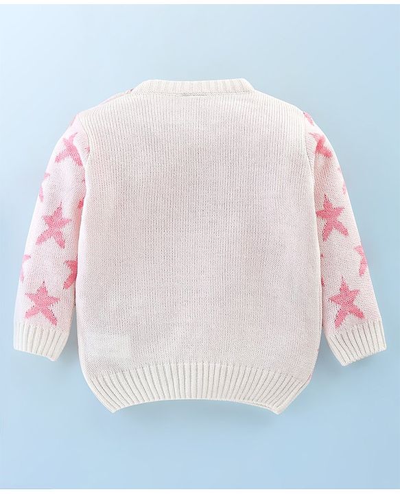 Babyhug Knit Full Sleeves Star Print Baby Sweater Sets - OffWhite