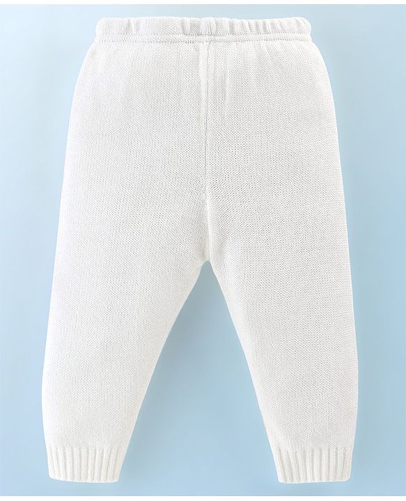 Babyhug Knit Full Sleeves Star Print Baby Sweater Sets - OffWhite