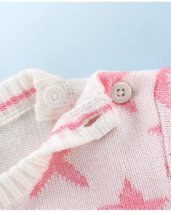 Babyhug Knit Full Sleeves Star Print Baby Sweater Sets - OffWhite