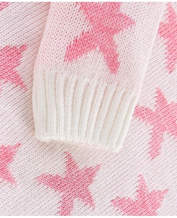 Babyhug Knit Full Sleeves Star Print Baby Sweater Sets - OffWhite