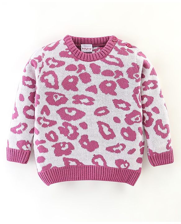 Babyhug Knit Full Sleeves Printed Baby Sweater Sets - Pink
